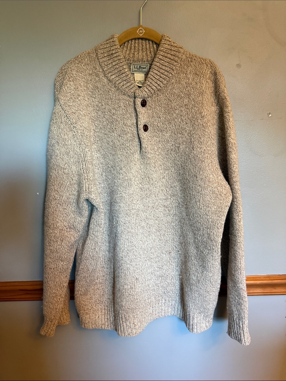 L.L. Bean Men’s Heather Gray Wool Henley Sweater L unisex